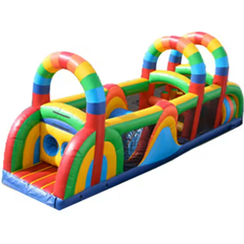 KR-OBS-904-2 Parque de juegos al aire libre Desafío de curso de asalto inflable con arco iris emocionante