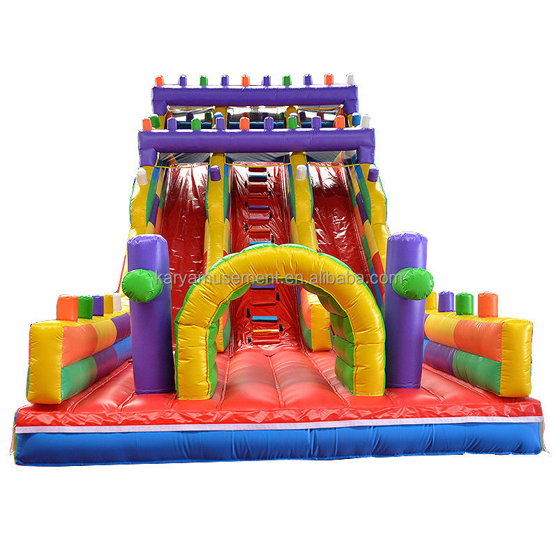 Bloque de construcción inflable de 2 carriles de 19 pies de ancho tobogán húmedo y seco para niños Parque de fiesta al aire libre
