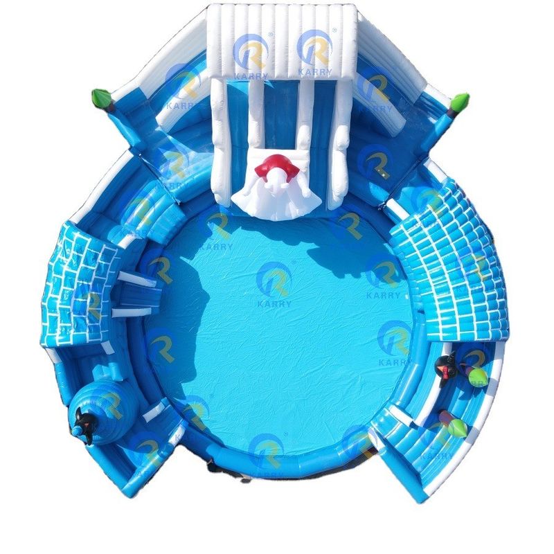 Disfrute de la diversión en el agua interior con tobogán de agua inflable para 5-10 pasajeros y piscina redonda grande