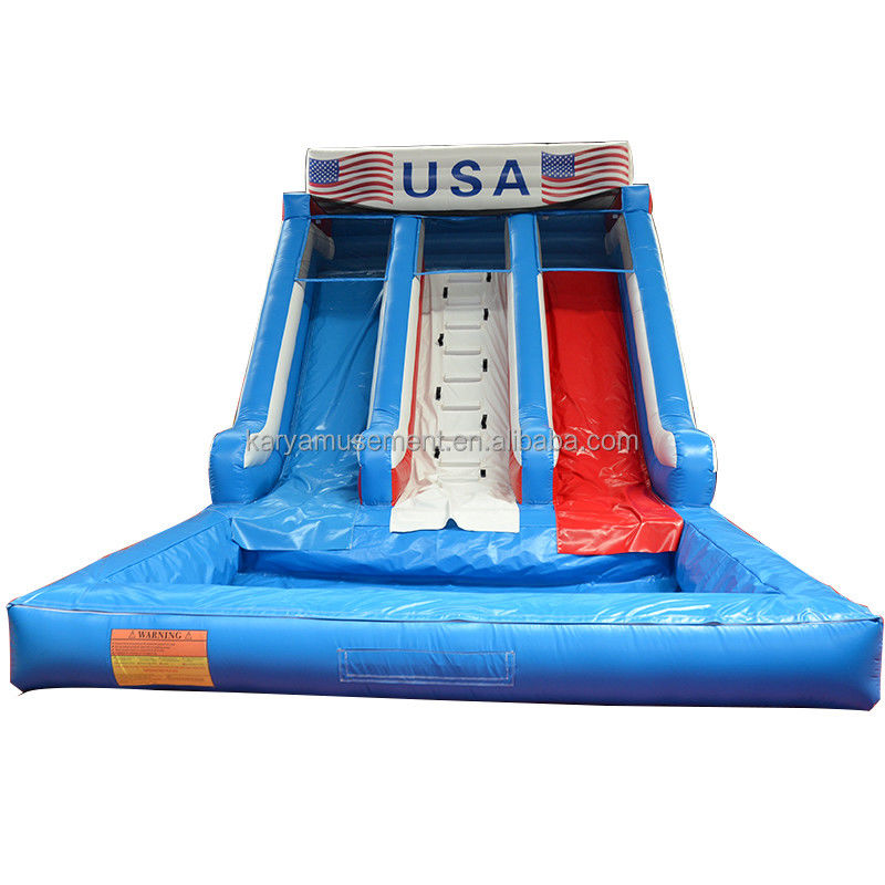 Deslizador de dragón azul inflable de grado comercial para adultos con 2 deslizadores y piscina de deslizamiento