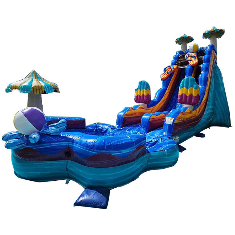 Estimulantes juegos de toboganes de agua de color océano PVC inflable con piscina grande en forma de flor
