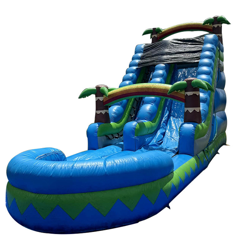 CE/EN71/EN14960 Parque acuático al aire libre de 30 pies, deslizamiento acuático de palmeras tropicales azules para 5 a 10 pasajeros