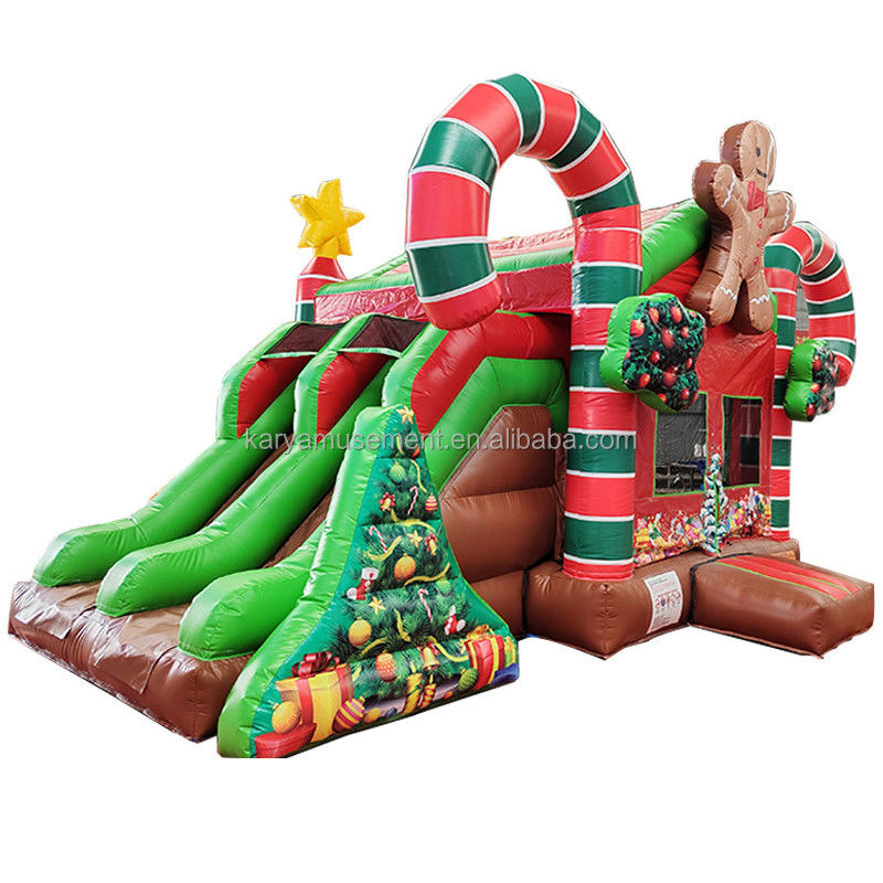Casa de salto de Navidad inflable comercial para interiores y exteriores con doble deslizamiento y soplador