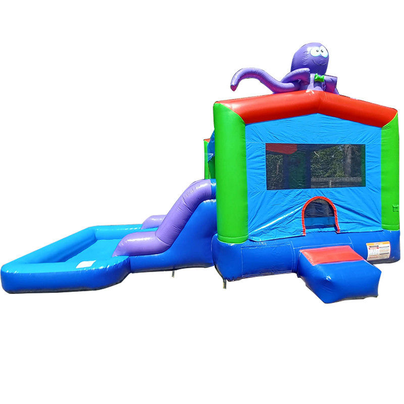 0.55mm Plato PVC Tarpaulin Inflatable Combinado Castillo tobogán y piscina para los niños juegos de fiesta