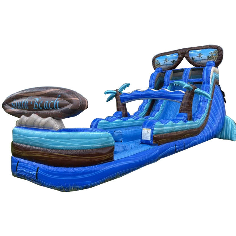 Prepárate para hacer un salto de agua inflables de 40 pies con piscina y tabla de surf enorme