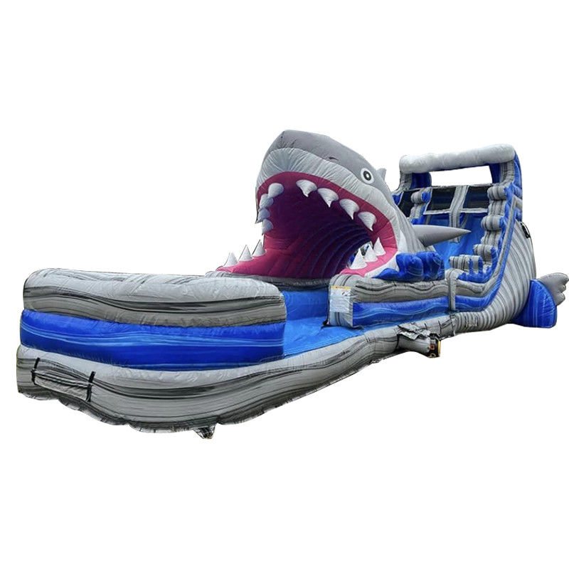 Tamaño personalizado tobogán de agua inflable con tobogán de tiburón grande y piscina
