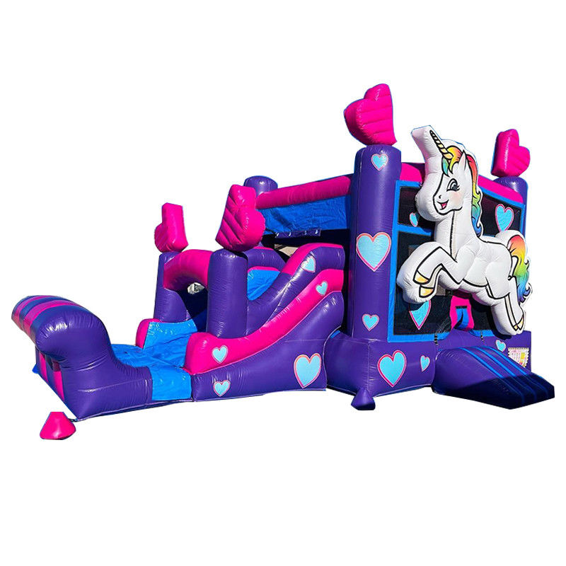 Kit de reparación Comerciante de PVC Arco iris Unicornio Casa de salto con tobogán y piscina