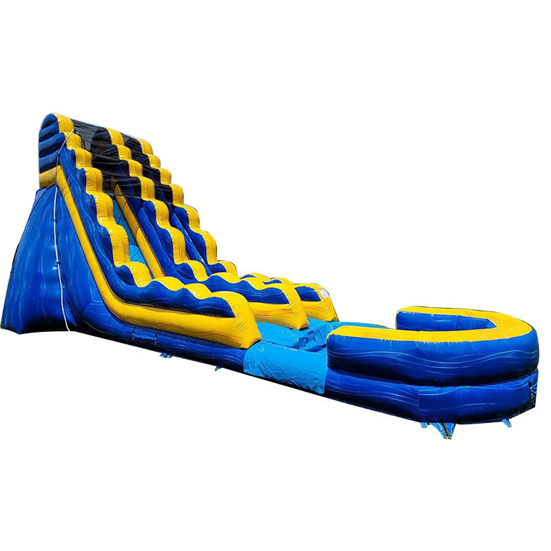 Grado adulto tobogán de agua inflable comercial con piscina en diseño de rayas amarillas