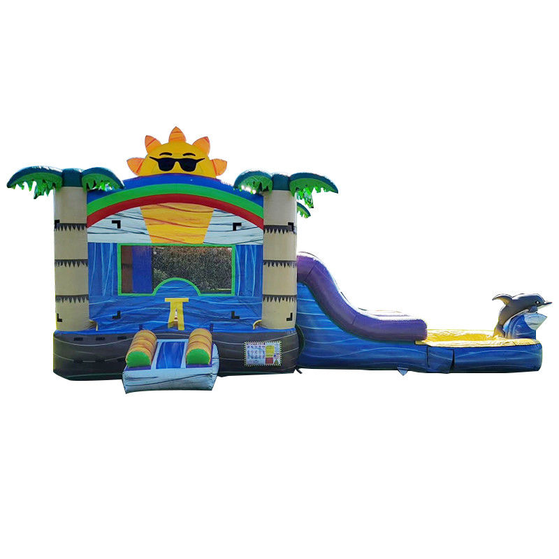 Unisex 27FT Castillo solar de PVC comercial con castillo inflable deslizante y piscina de doble carril