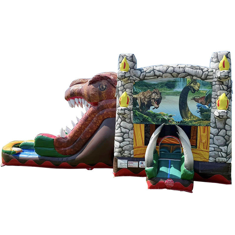 Alquiler de fiestas Es necesario personalizar Acceptado Jurassic Dinosaur Tema Comercial PVC Inflable Casa de rebote con tobogán