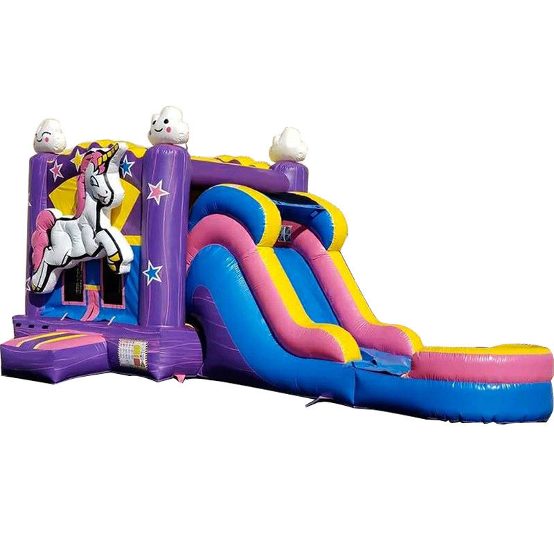 Unisex PORTABLE 3D Rainbow Unicorn Casa de rebote inflable con tobogán y tobogán de agua