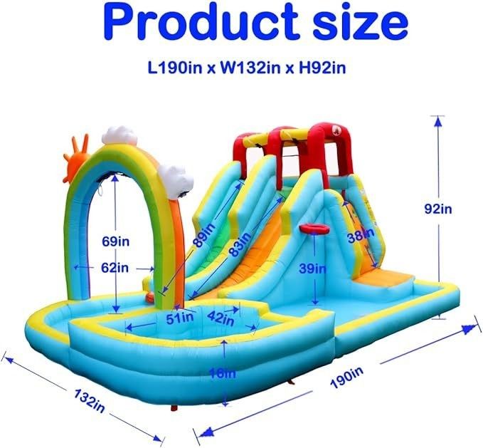 Cortina de agua del arco iris y escalada en roca agua inflable doble toboganes juego de parque para niños
