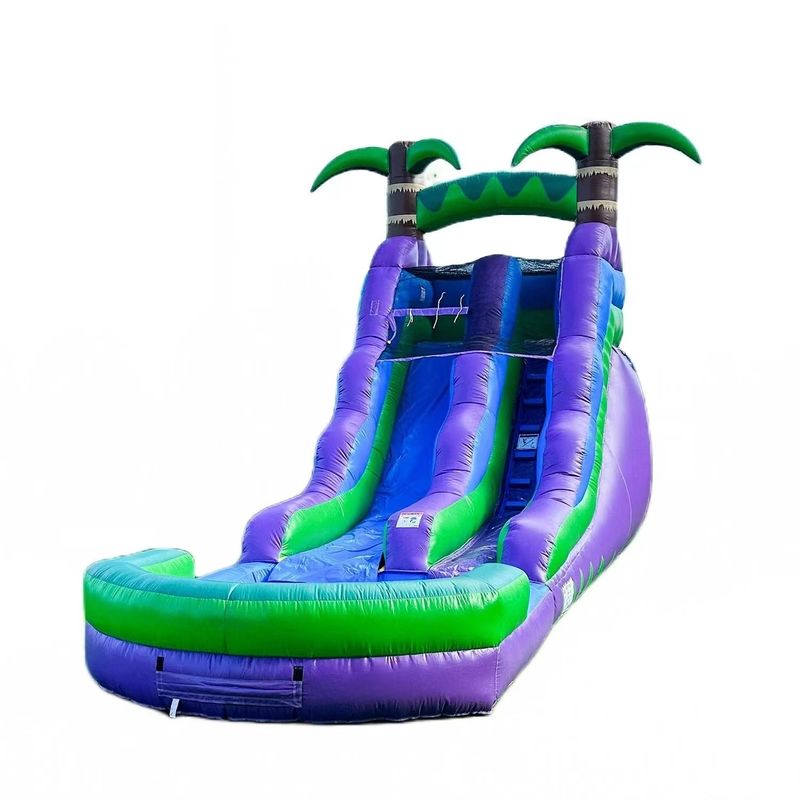 Deslizamiento de agua inflable de 25 pies con piscina de agua y patrón de palmeras Casa de rebote grande