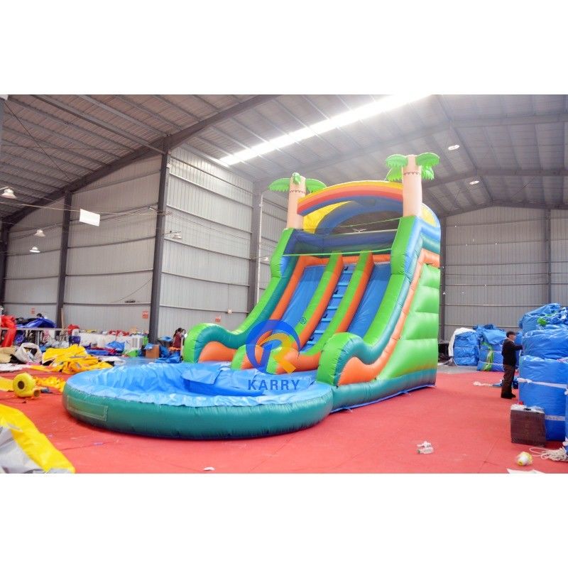 Combinación de castillo de salto de colores grandes con impresión digital de piscina y deslizamiento empinado