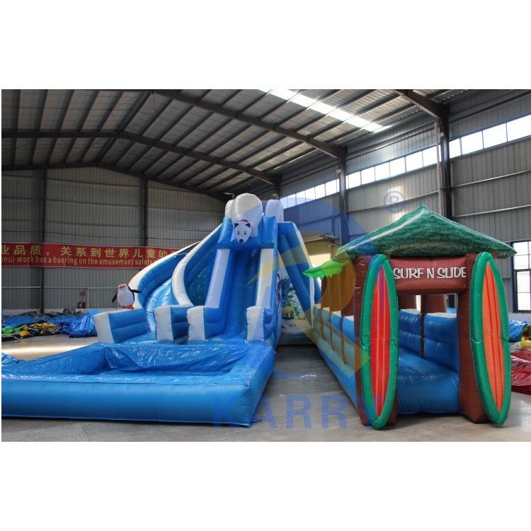 Deslizamiento acuático comercial inflable Oso polar Ártico Plunge Carril doble para diversión al aire libre