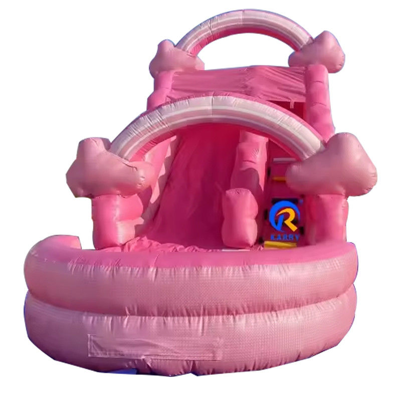 Color personalizado Oportunidad comercial Inflatable rosa marshmallow tobogán de agua con piscina