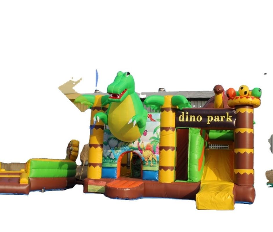 Características PORTABLE Fiesta de niños saltando castillo de salto con tobogán en tema de dinosaurios