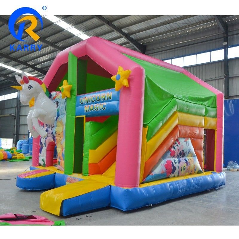 Promoción de eventos comerciales Unicornio Castillo de salto con kits de deslizamiento y reparación incluidos