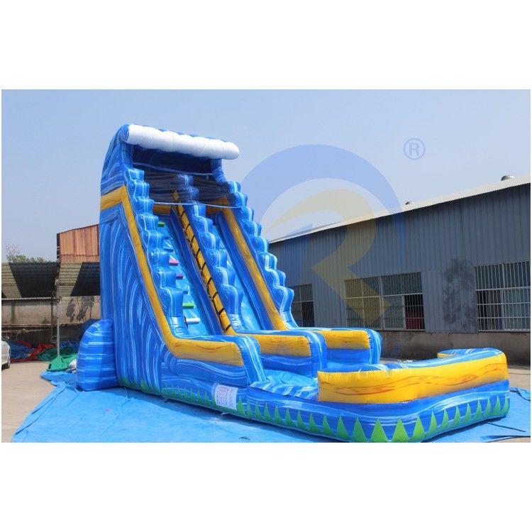 Color personalizado Inflables patio trasero Tropical de mármol azul tobogán de agua con piscina Adulto para 10 pasajeros
