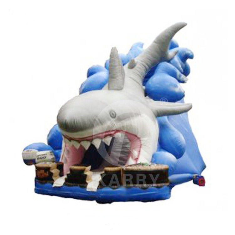 CE soplador y reparación incluidos tiburón azul exterior tobogán de agua inflable con piscina
