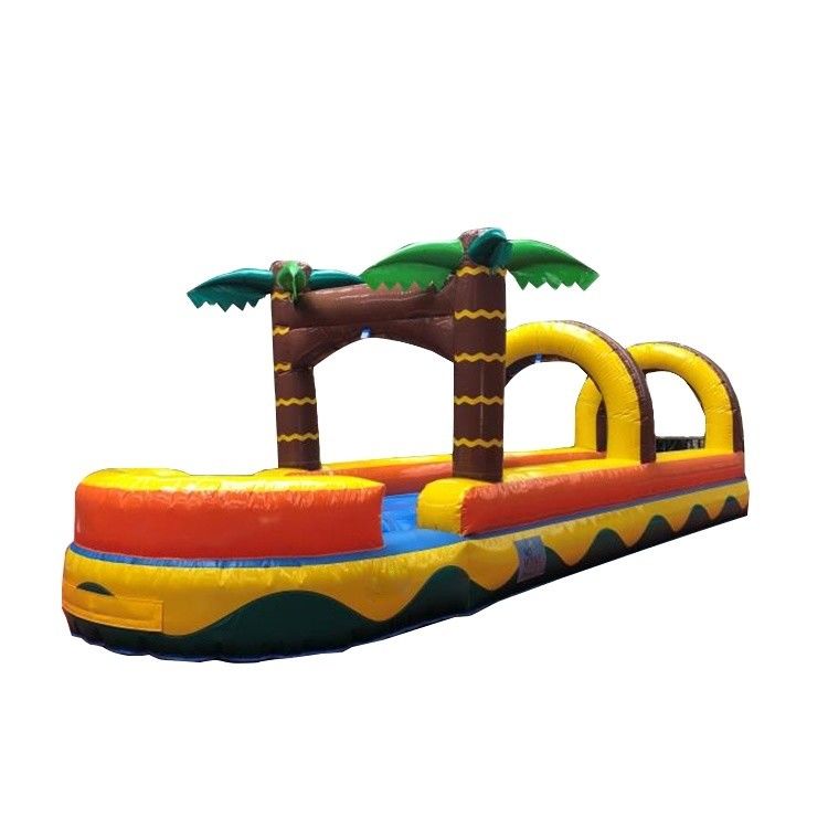 0.55mm PVC Tarpaulin Flat Slide Palma árbol comercial de agua hinchable tobogán para adultos