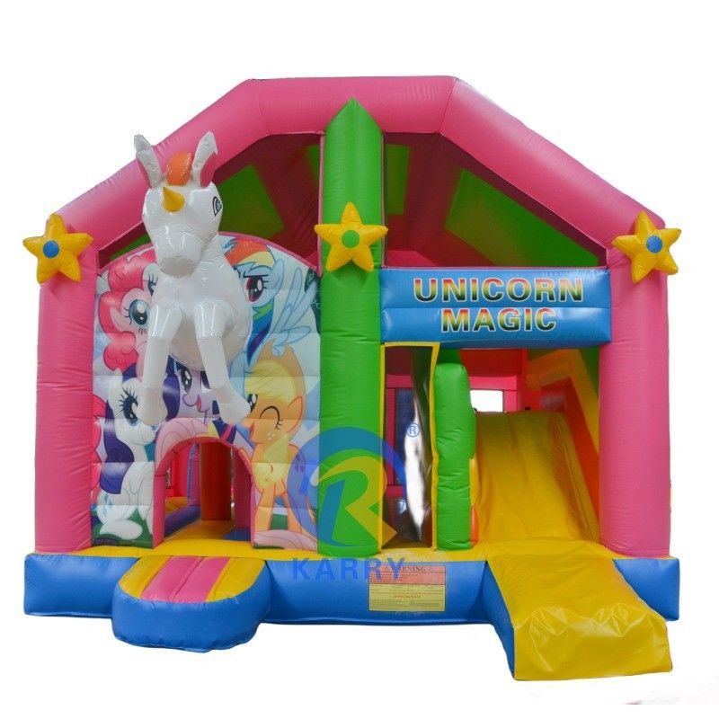 Combo de diapositivas inflables favorito de los niños con tema de soplador y unicornio