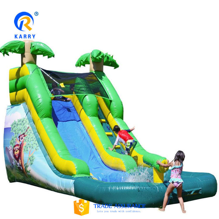 Logotipo personalizado Lovely Green Jungle Safari tobogán de agua inflable para niños y adultos