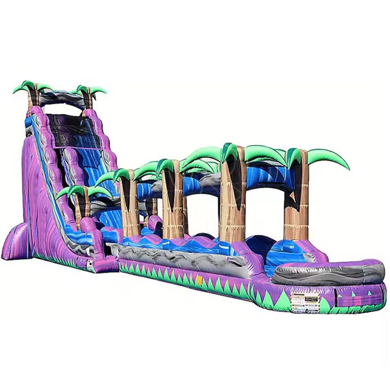 Impresión digital Palma púrpura tobogán de agua inflable comercial para adultos y niños