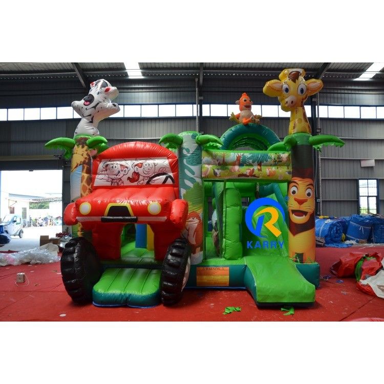 Tamaño personalizado Auto de carreras azul Casa de rebote inflable con tobogán duradero y material