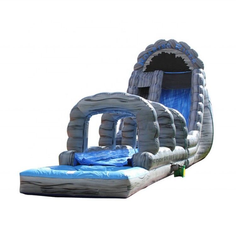 Oportunidad al aire libre tobogán de agua inflable gris con tres arcos de salto y piscina