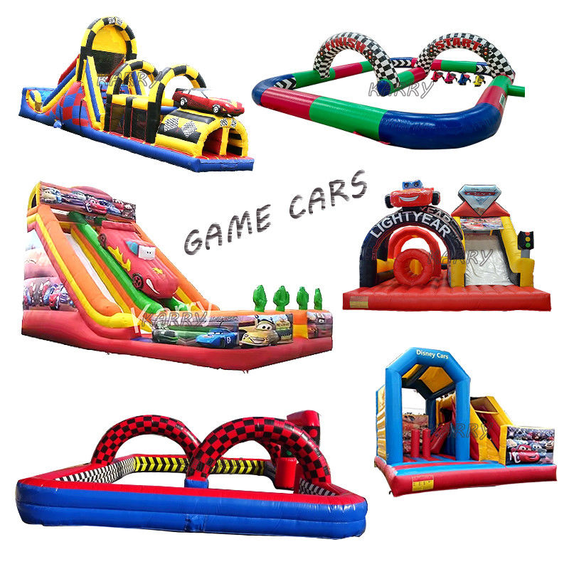 Exterior coche de carreras inflable deslizador deslizamientos secos castillo casa de rebote para niños