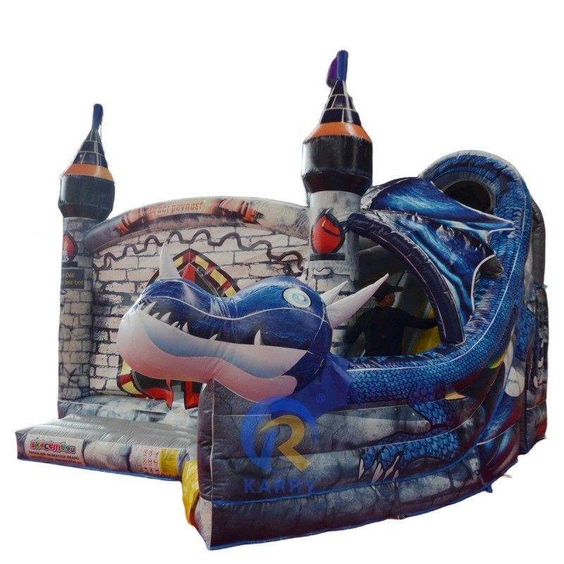Unisex Custom Colorido PVC Inflatable Castillo Rebobinable con Deslizador Diseño de Dragón de Tosco Grande