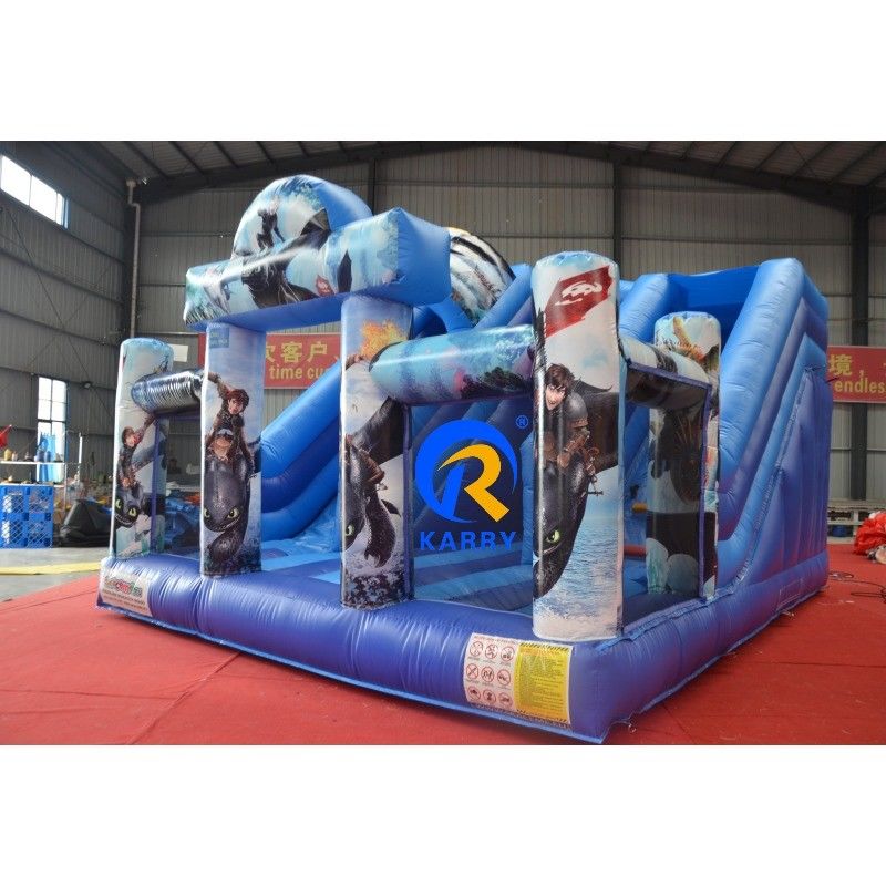 Combo de diapositivas inflables de PVC Cómo entrenar a tu dragón Castillo de salto de doble carril