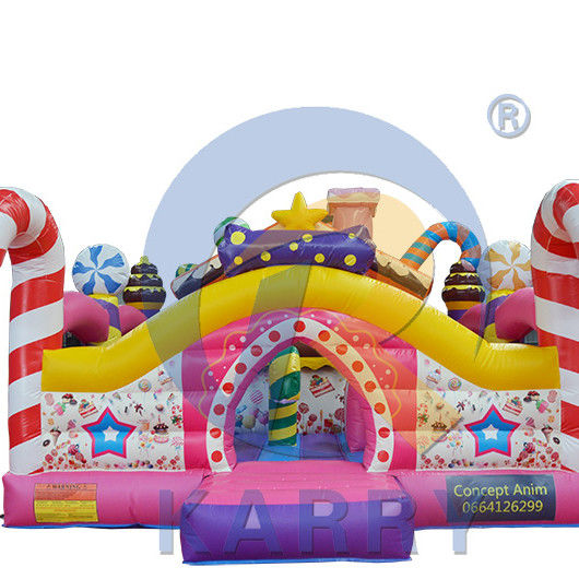 Rango de edad 5-7 años Caramelo inflable Castillo de salto con pequeño tobogán y obstáculo
