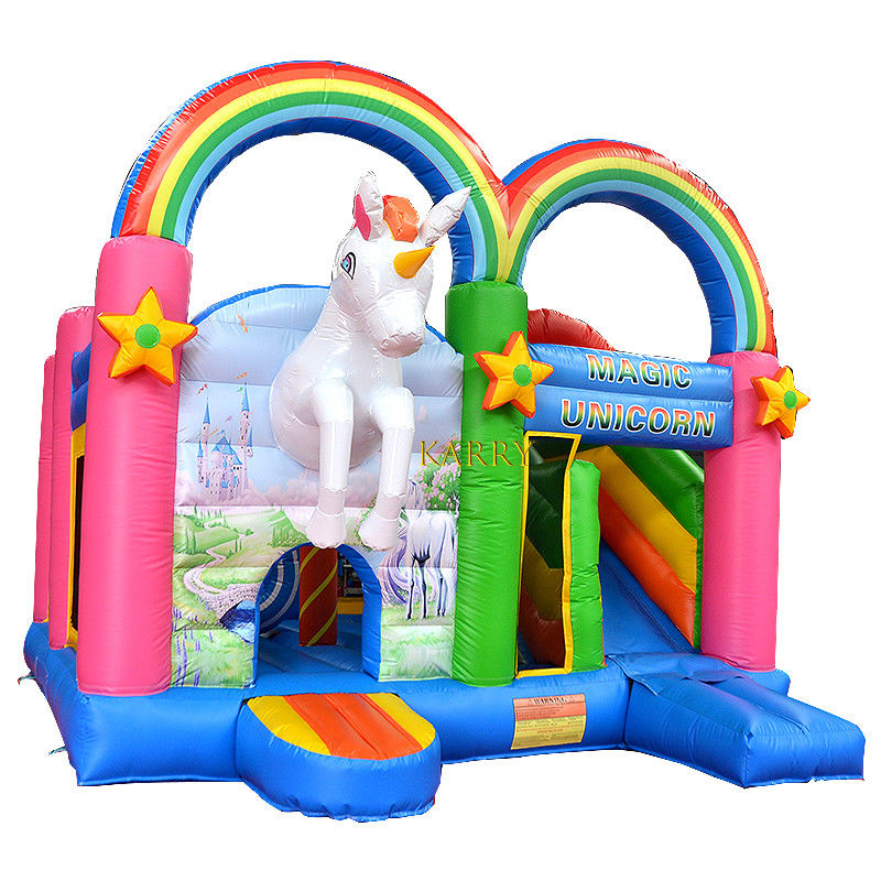 Unisex Rainbow Unicorn Castillo con diapositiva Comercial Juegos inflables para niños