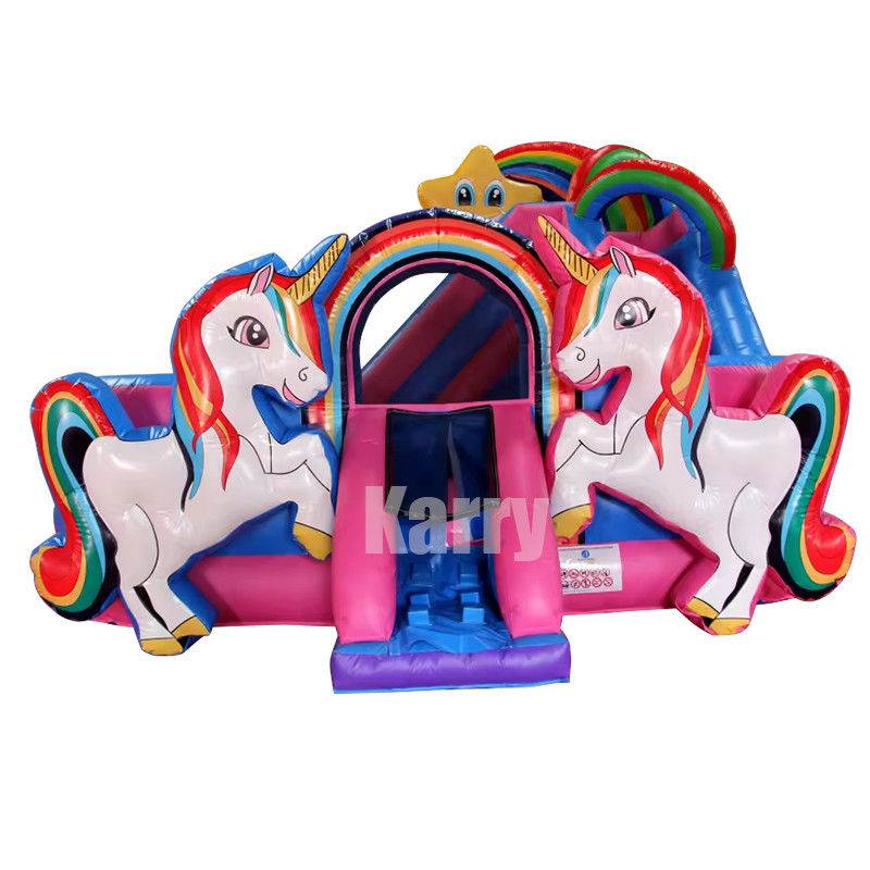 Arco iris doble unicornio trampolín de aire deslizamiento de castillo inflable combo H14ft para eventos de fiesta