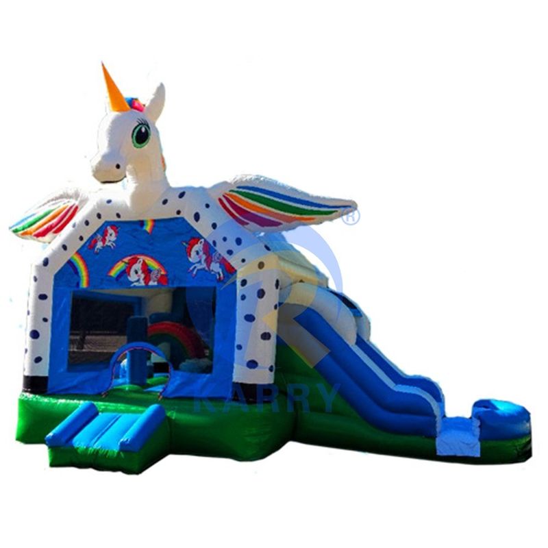 Arco iris comercial con puntos unicornio inflable castillo de salto combo tobogán aceptable OEM
