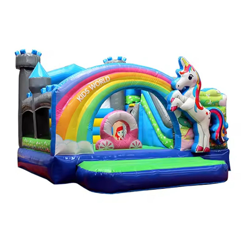 Tamaño personalizado 3D Rainbow Unicorn Castle Combinación de toboganes perfectos para fiestas