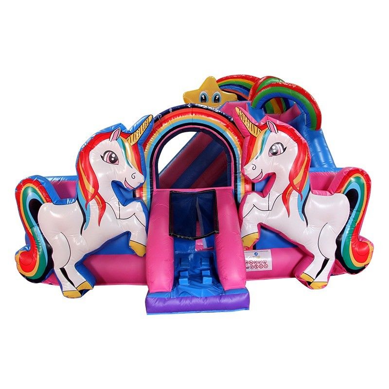 Rango de edad 14 años para arriba inflables Unicornio rosa castillo de salpicadero combo para unisexo