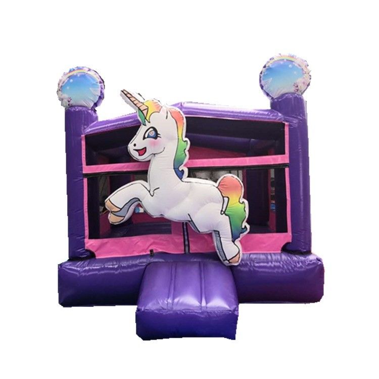 Impresión digital Arco iris unicornio PVC inflables castillo púrpura castillo comercial