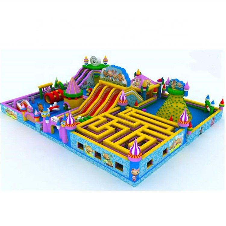Deslizamiento combinado de laberinto inflable y gran castillo de salto para parque de diversiones Certificado EN71/CE