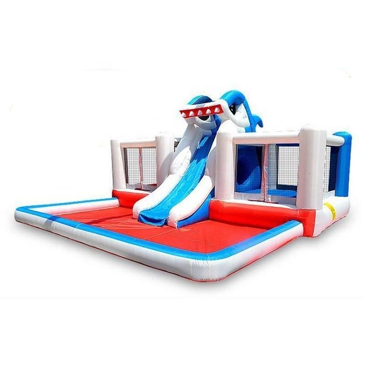 Castle Kids Inflable Shark Bounce House Jumper con tobogán de agua y diseño portátil