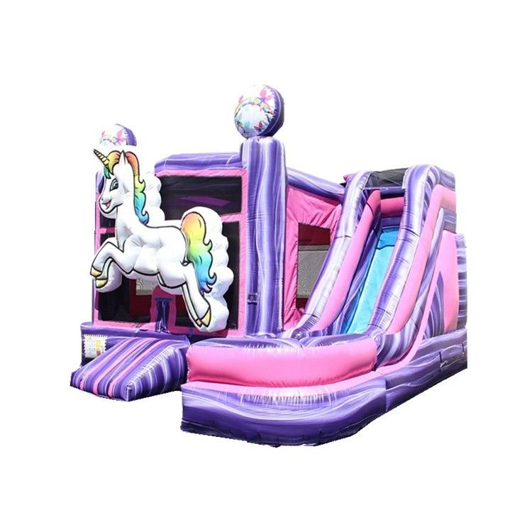 5x5m Rainbow Inflatable Unicorn Castillo Rebobinado Slide Combo Colección de colores personalizada